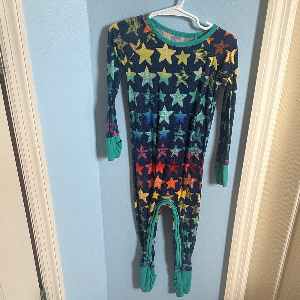 Little Sleepies Navy Star-Print One-Piece Pajamas with Teal Trim